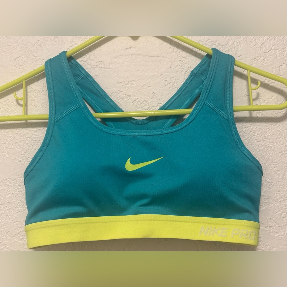 Nike Women's Aqua and Lime Sports Bra/Swim Top